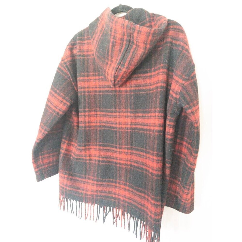The Kooples Buffalo Plaid Red Wool Sweater Coat Fringe  SZ M - Picture 12 of 13